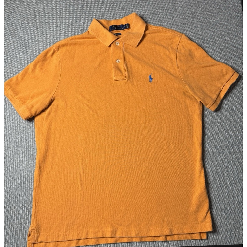 Polo Ralph Lauren Men's Med. Orange Polo Shirt Blue Emblem Short Sleeve Classic